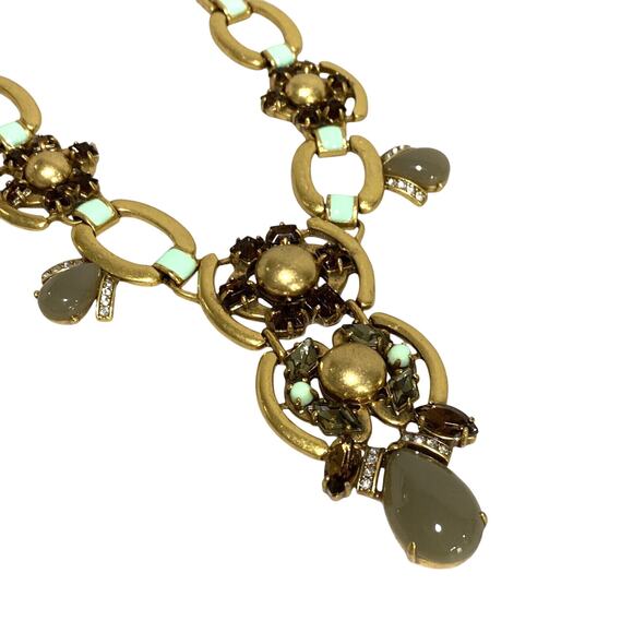 Stella & Dot Livvy Bib Necklace Runway Drama Statement Gold Chain & Sage Stones - Picture 2 of 11